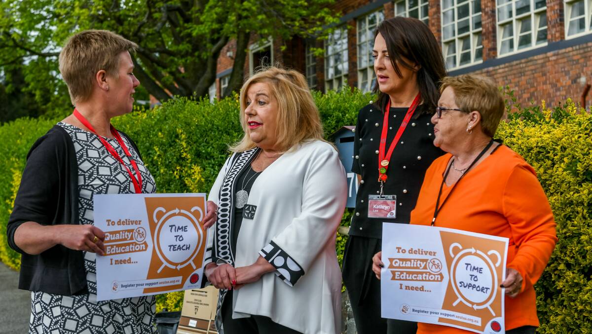 SNAPSHOT: Tasmanian Education Union president Helen Richardson (centre) believes standardised testing is a challenge for the future of education. Picture: file