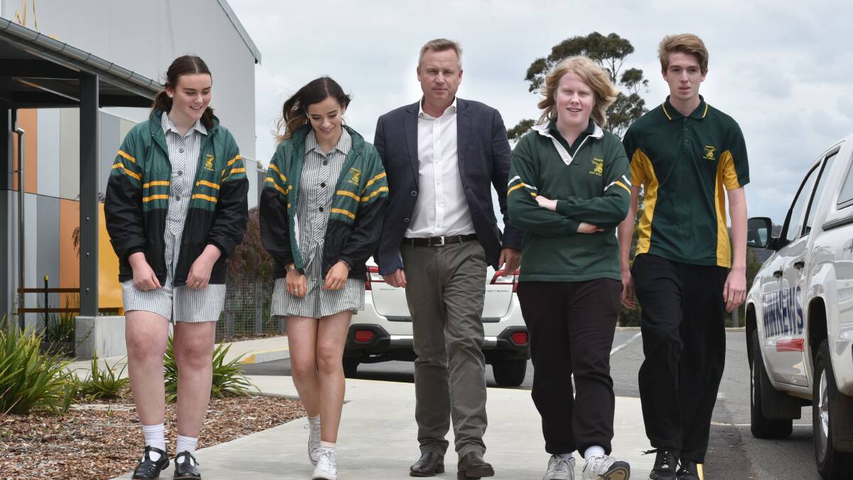 FUTURE: Isabella Smith, Emily Barwick, Education Minister Jeremy Rockliff, Zach Overs and Hayden Cooper at Prospect High School. Picture: Neil Richardson