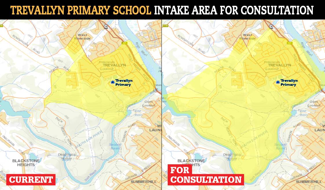 PROPOSAL: Current student intake areas and the proposed intake area for Trevallyn Primary School, which is only one of the school areas up for review. 