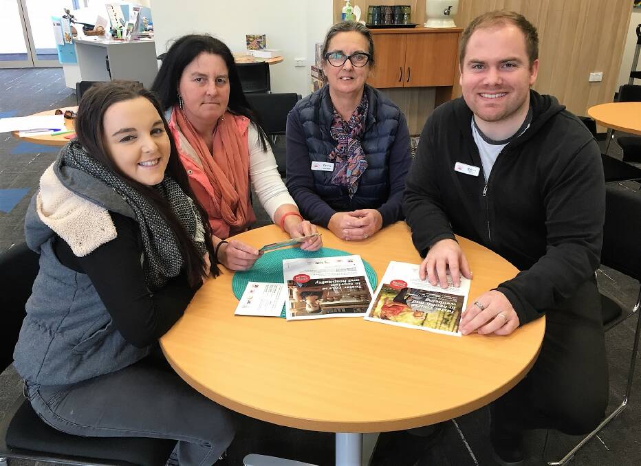 TASTER: Ashley and Tanya Turner, with community centre manager Denise Delphin and  UTAS' community learning pathways coordinator Rob Alderson. Picture: supplied