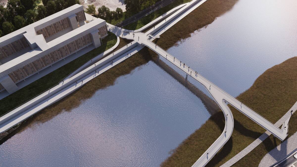 ACCESS: An artist's impression of the pedestrian bridge that is part of stage one of the Inveresk campus. The bridge will connect Inveresk and the Boland Street site.