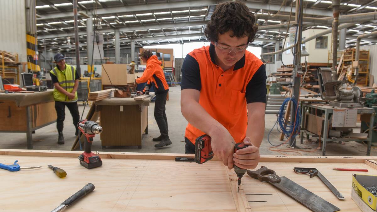 Jaiden Hudson, 15, of Queechy High in the woodworking section of the workshop. 