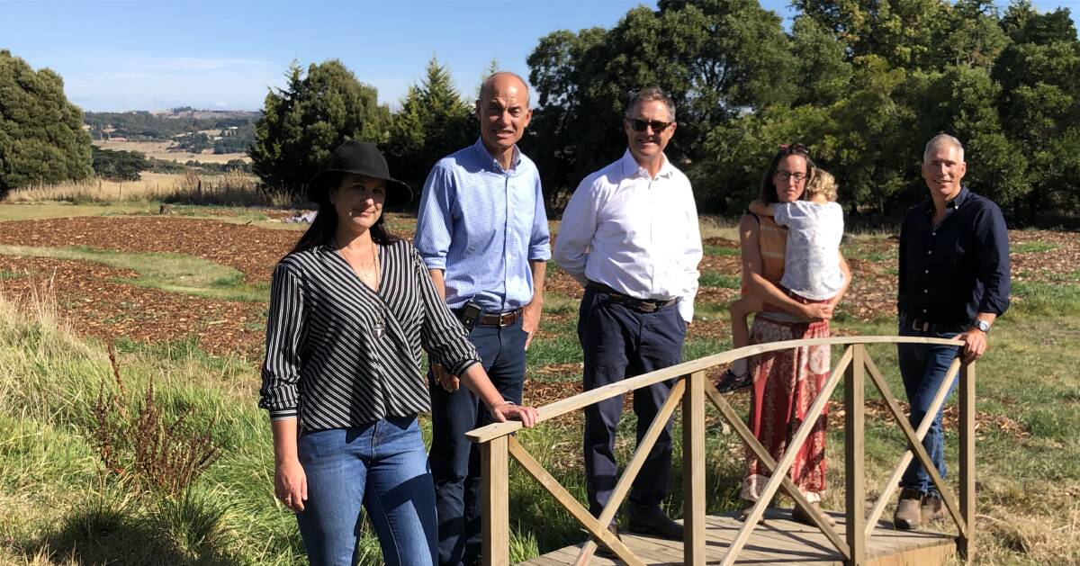 REHABILITATION: TFGA's Nikki Abel, Primary Industries Minister Guy Barnett, Steiner School principal Stephen Norris, teacher Candida Barclay and Windermere candidate Nick Duigan. Picture: supplied