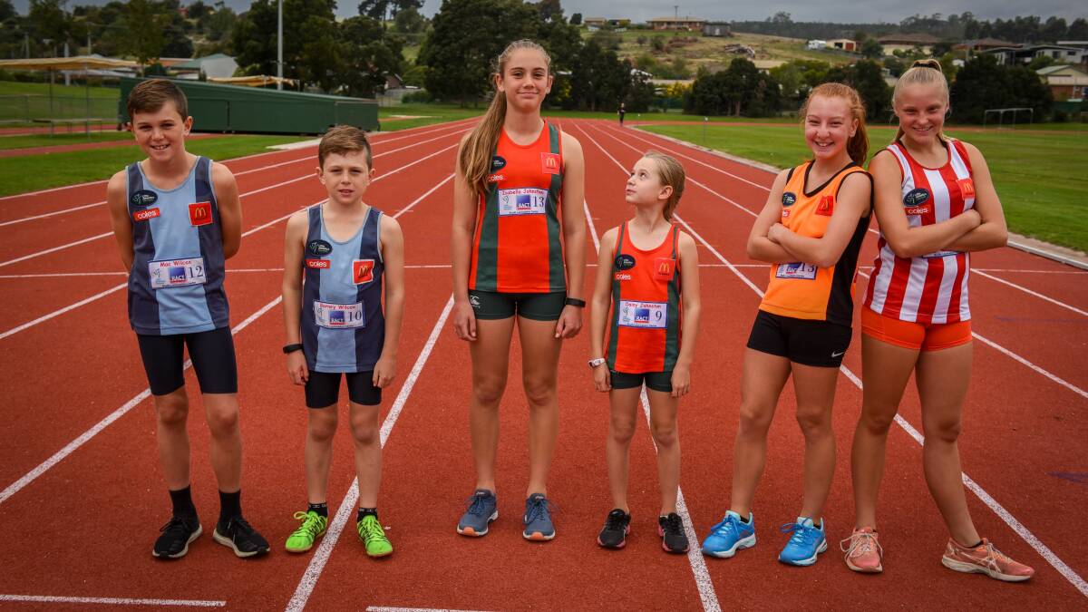 VOLUNTEERS: Mac Wilcox, Barney Wilcox, Isabella Johnston, Daisy Johnston, Alicia Hollingworth and Grace Gillow of Little Athletics at St Leonards Athletic Centre. Picture: Paul Scambler