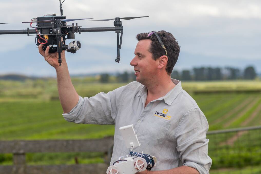 TECHNOLOGY: DroneAg's Will Bignell gives a demonstration to farmers and consultants on the benefits of drone technology for the agriculture industry. Picture: Phillip Biggs