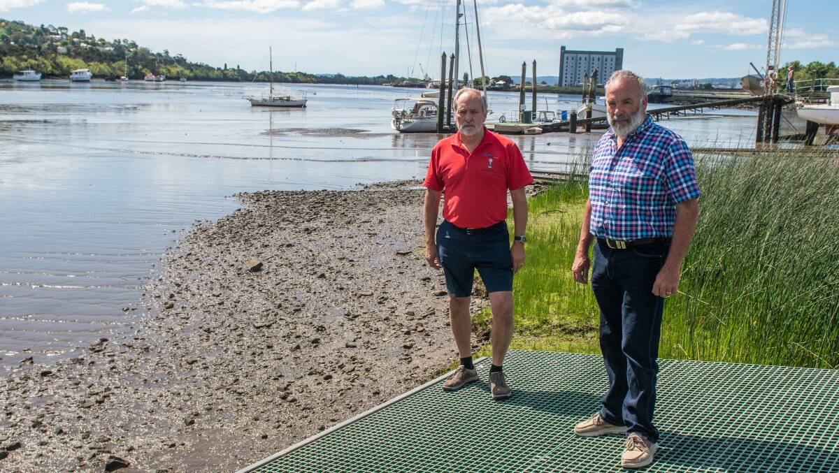 TAKING A STAND: Tamar Yacht Club commodore Greg Hall and life member Ken Gourlay say it's time to start taking action on the Tamar River silt. Picture: Paul Scambler