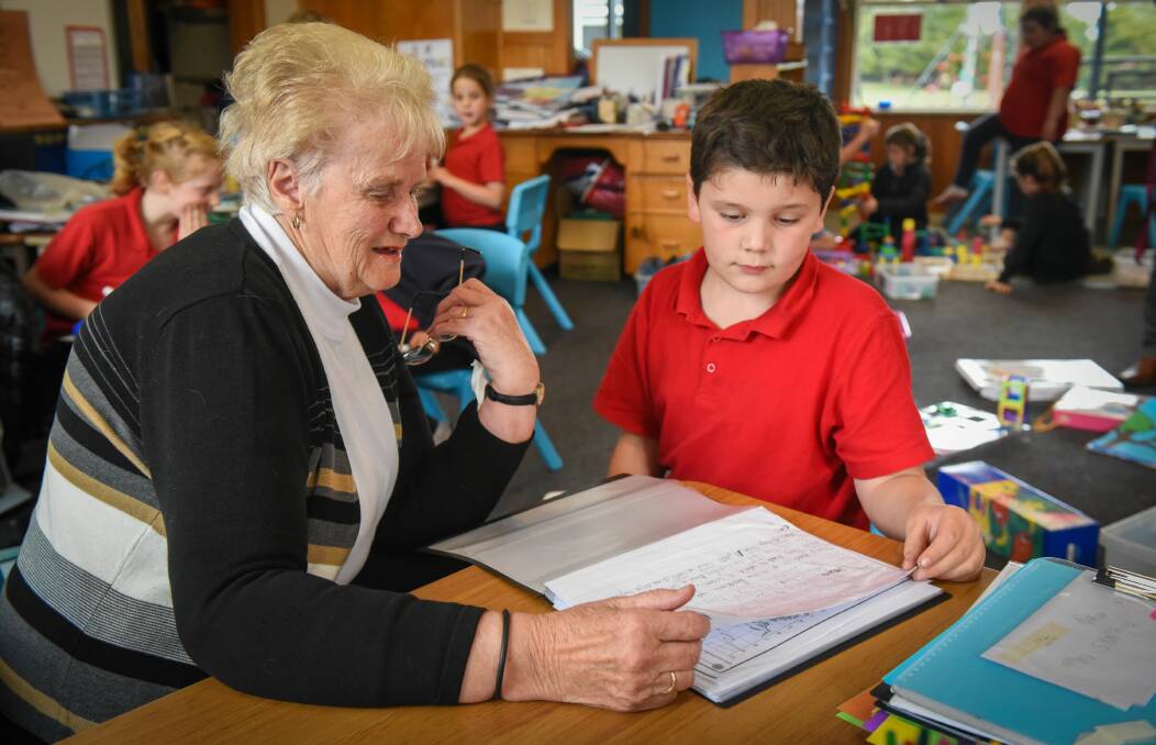END OF AN ERA: Cressy District school teacher Beverley Tubb, who retired in July, working with Ryley McKenzie, 8. Picture: Paul Scambler