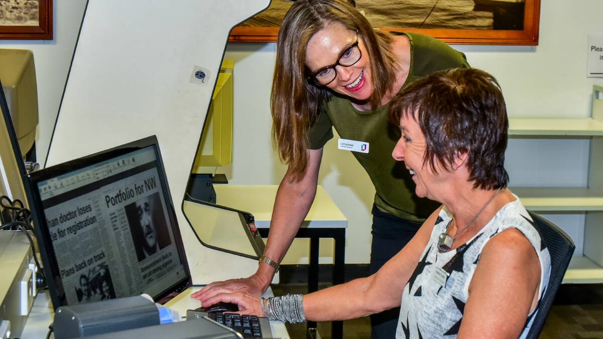 UPGRADE: Launceston Library librarian Heather Pearce with Friends of the Library volunteer Heather Crosbie with the new ViewScan machine. Picture: Neil Richardson