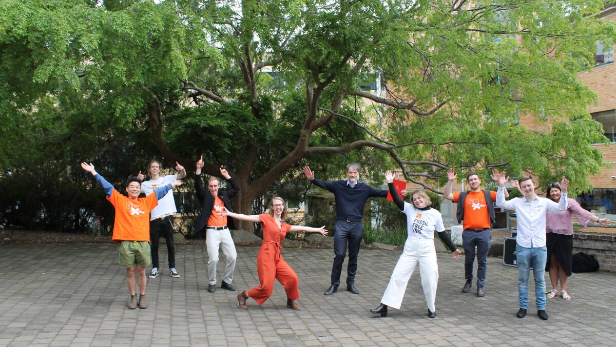 CLIMATE WIN: Members of Fossil Free UTAS celebrating the news the education provider will divest from fossil-fuel aligned investment companies. Picture: supplied