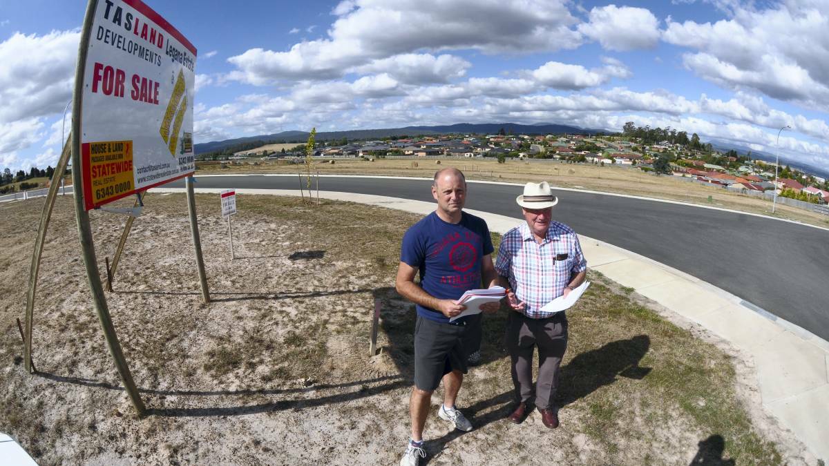 TIMES PAST: West Tamar councillors Tim Woinarski and Peter Kearney at an earmarked site for the proposed Legana School in 2013. Picture: file 