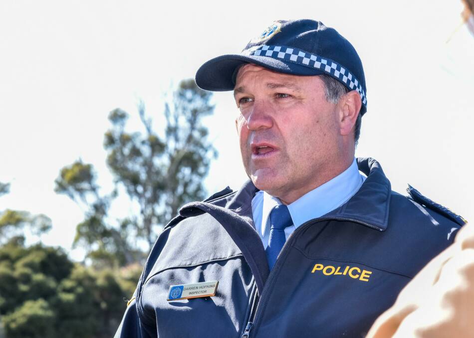 CRASH: Tasmania Police division Inspector Darren Hopkins at the scene of a crash on Ecclestone Road at Riverside. Picture: Neil Richardson