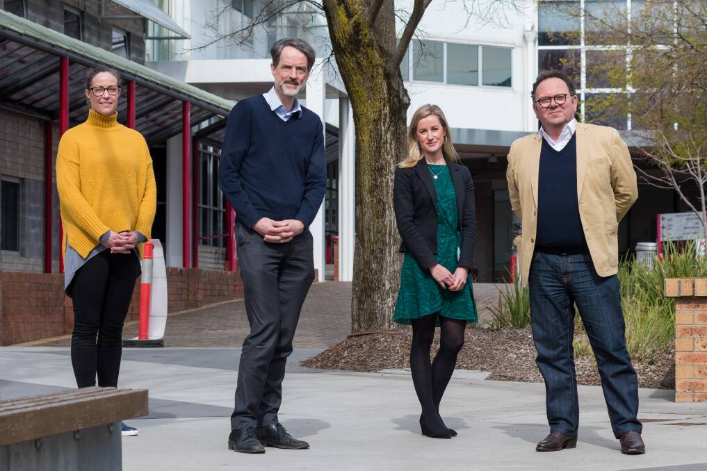 ON THE MOVE: UTAS vice-chancellor Rufus Black with TIA head of horticulture Fiona Kerslake, senior lecturer Gemma Lewis and pro-vice chancellor Dom Geraghty. Picture: Phillip Biggs