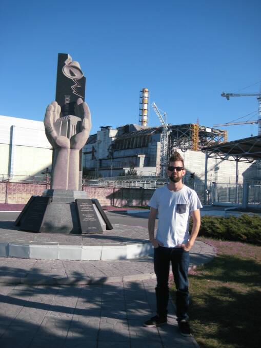 AT THE PLANT: Doug Briton at the front of the Chernobyl Nuclear Power Plant in 2015. 