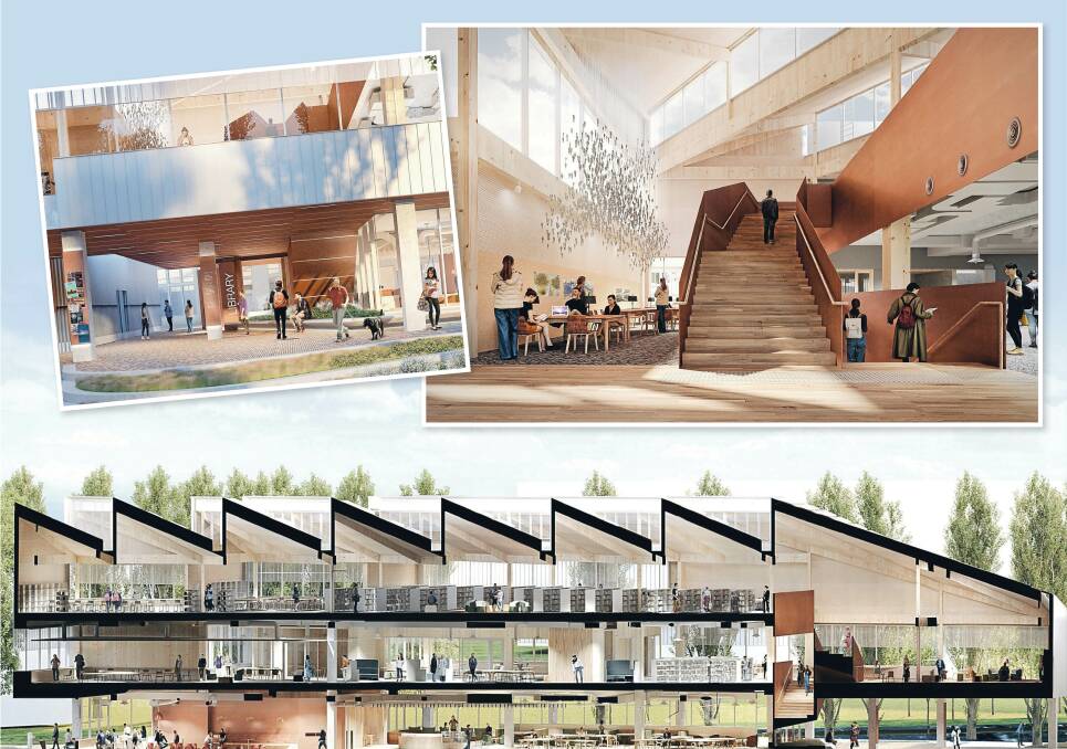 LOOK: Artist representations and elevations of the library and student services building, which has begun construction at Inveresk. Picture: supplied
