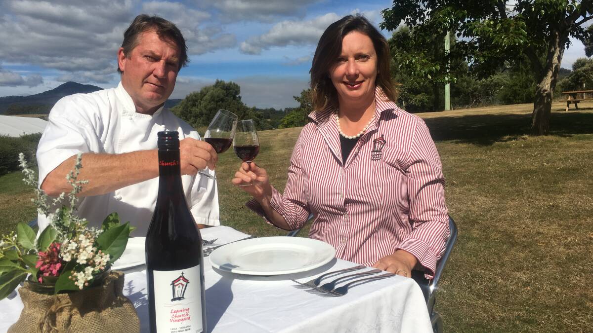 BON APPETIT: Leaning Vineyards owner Sarah Hirst and Brisbane Street Bistro's Terry Fidler prepare for the vineyard's Long Table Lunch next weekend. Picture: Caitlin Jarvis