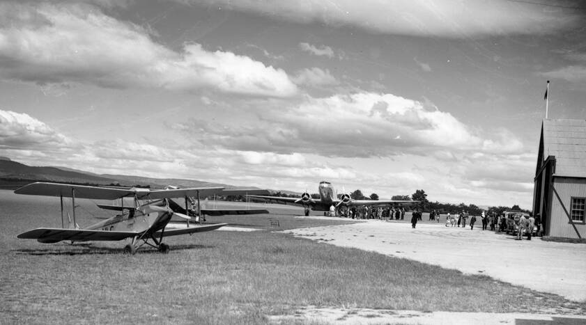 Three planes parked at Western Junction airport in the early years.