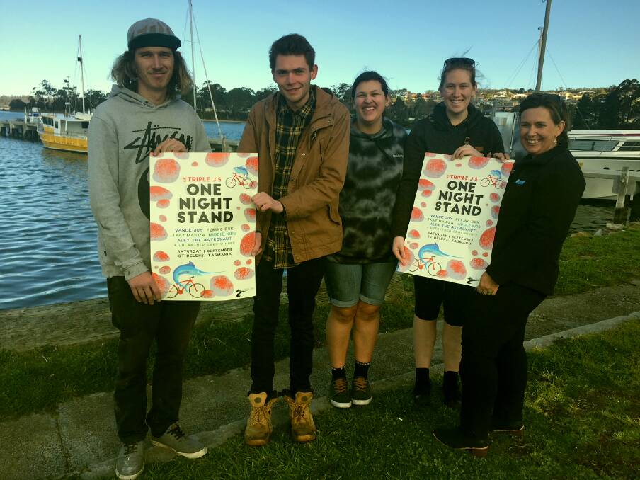 Champions: From left - Harley Newman, Tyler Birch, Marlee Jenkinson and Piper Chapple with Kristi Lette-Chapple who secured triple j's One Night Stand for St Helens.
