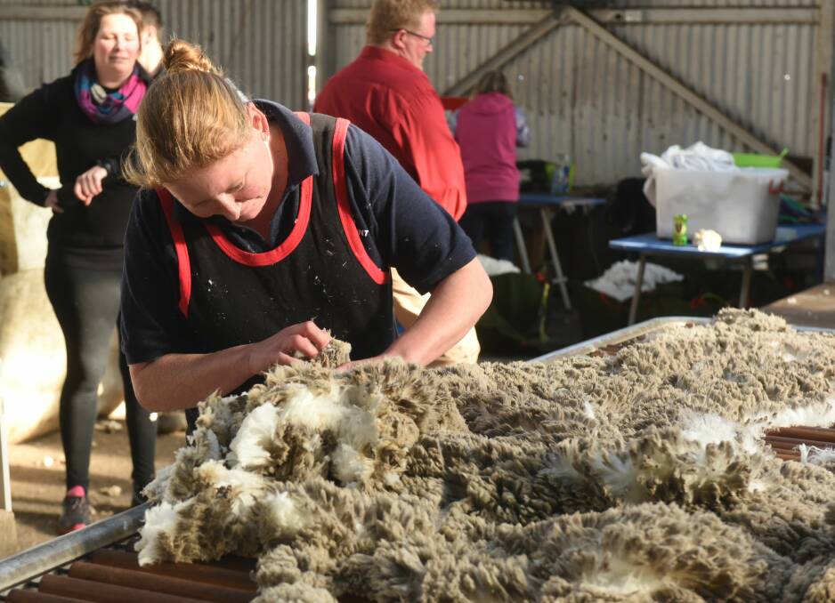 Kellie Hazell of Cressy during the State wool handling competition.  Picture: Paul Scambler.