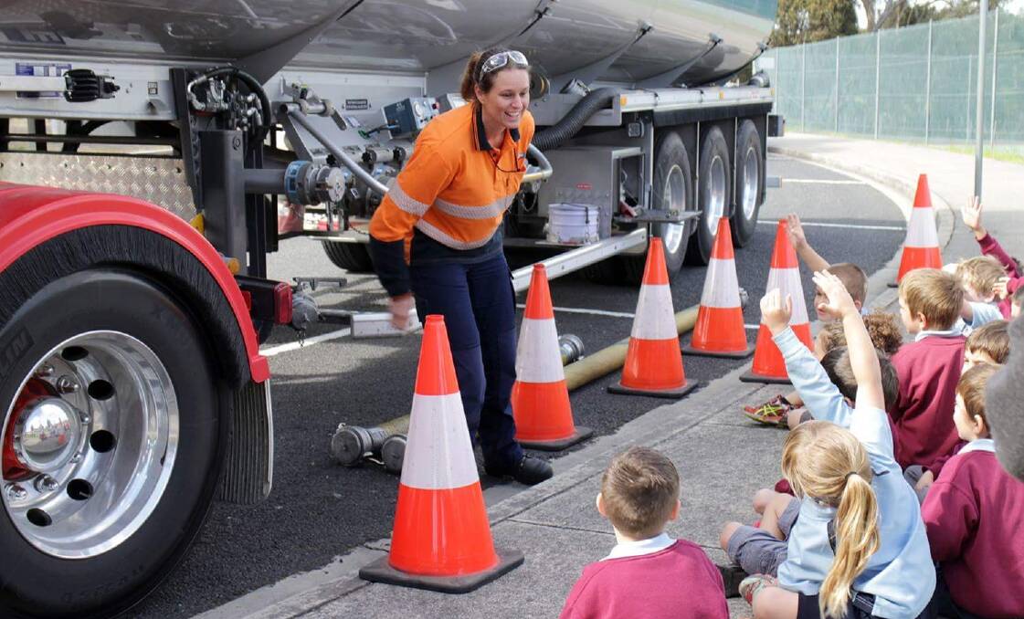 Kerri talks to local school children about her job driving fuel tankers and how important it is to keep trying to get to where you want to be.