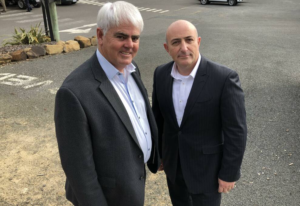 SWITCHED ON: Royal Agricultural Society of Tasmania chief executive Scott Gadd and Roman Voloshin of Gravitas Energy launch. Picture: Supplied
