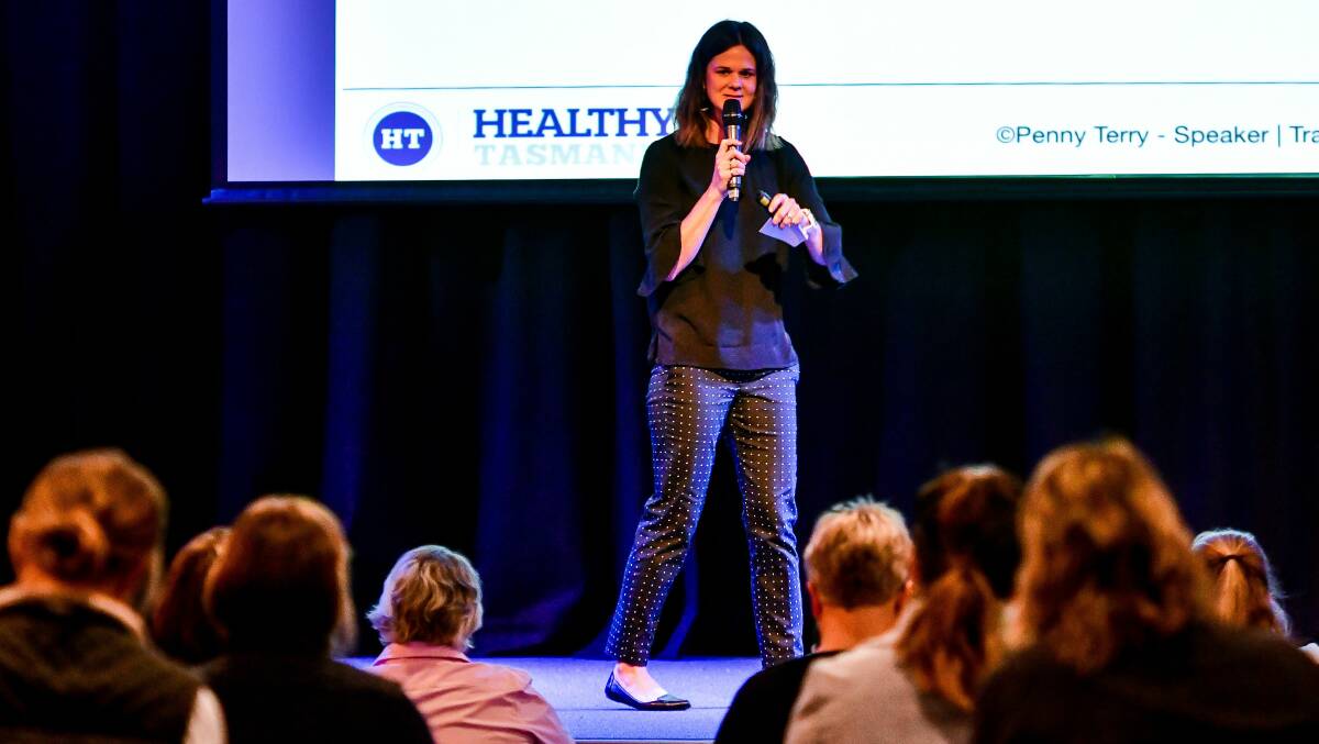 BEING HERSELF: Penny Terry, of Healthy Tasmania, speaking about staying authentic at the TFGA Inspire 2019 Women in Farming forum in Launceston. Picture: Scott Gelston