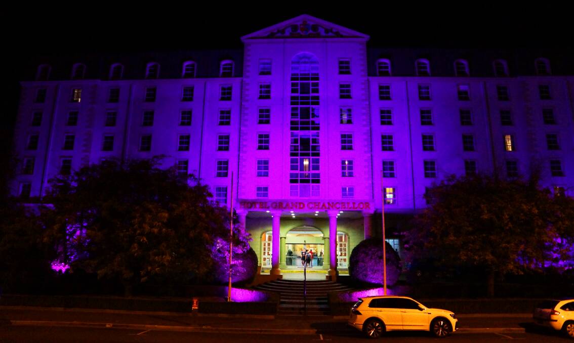 LIGHT UP: Hotel Grand Chancellor Launceston goes purple for Epilepsy Awareness Month. Picture: Supplied