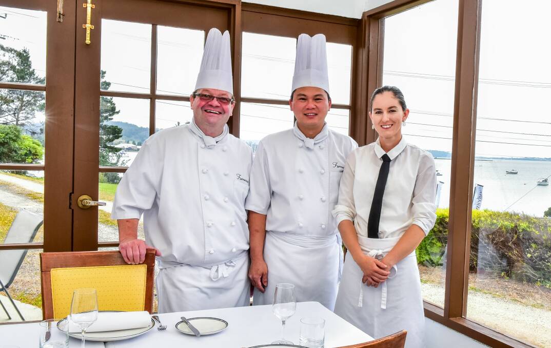 Furneaux chefs and owners Stefaan Codron and Johnathan Wong with Rhiannon Kok. Picture: Neil Richardson