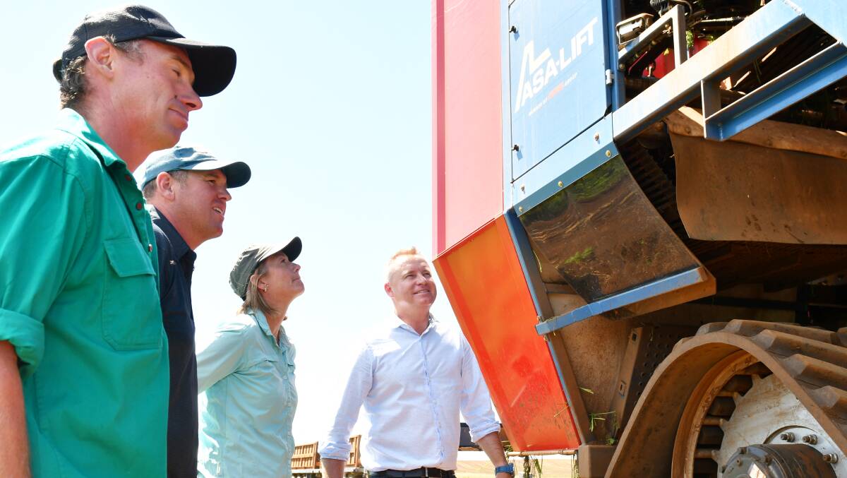 BOOSTING AGRICULTURE: Farmers Matt Young, Ben Radcliff and Leah Skirving with Primary Industries minister Jeremy Rockliff at Sassafras. Picture: Brodie Weeding