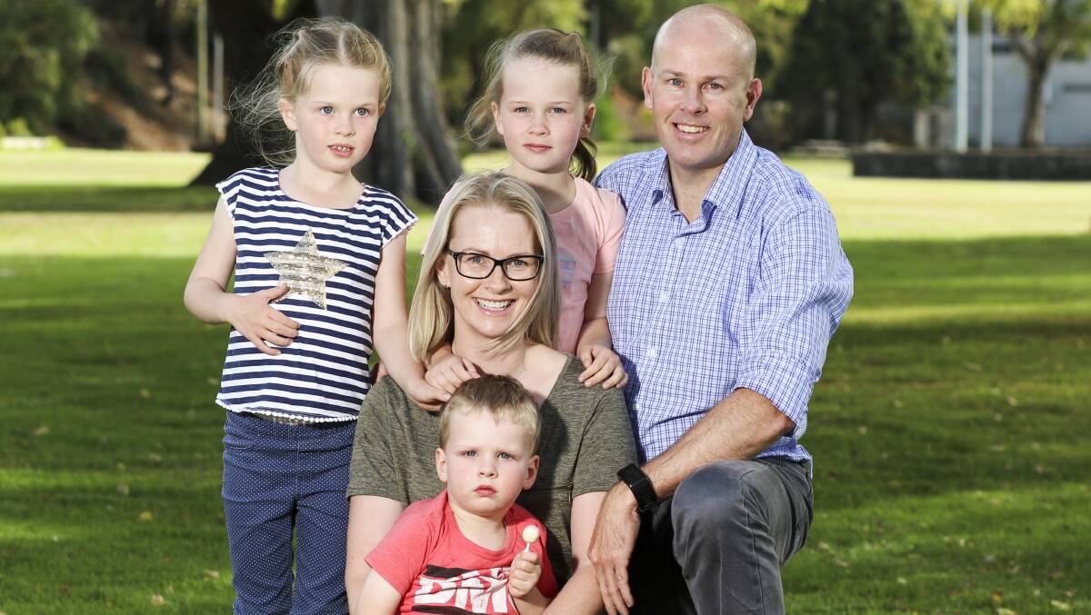 CHANGE OF TACK: Labor MHA Shane Broad his wife Alicia with their children, Zoe, 5 (striped top), Maisie, 8 (pink top), and Lachlan, 3. Picture: Cordell Richardson