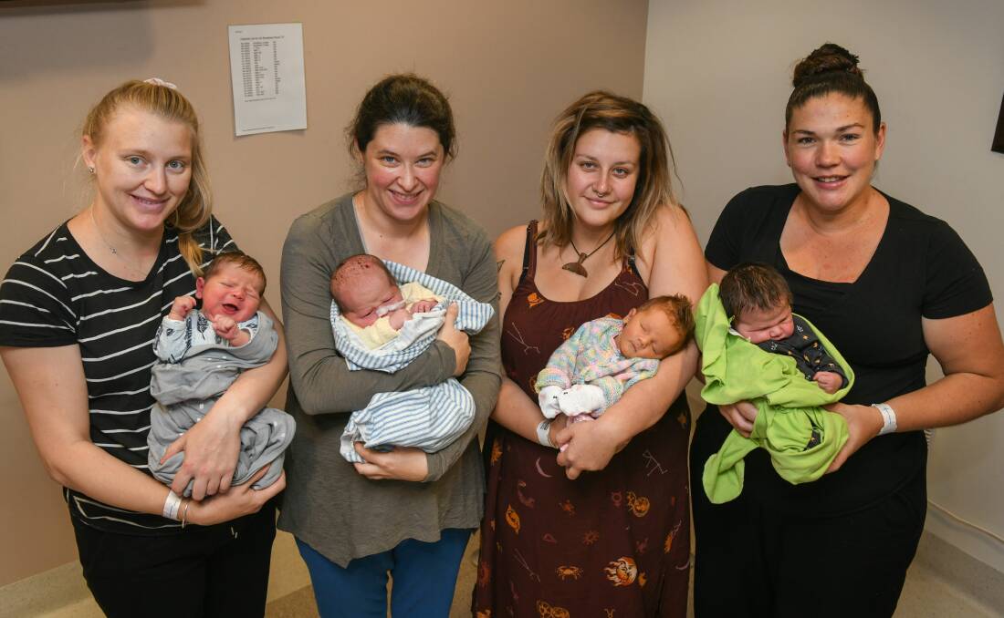 Ashli Thornhill with Archer Eli, Rachel Duff with Henry James, Sophie Williams with Daisy Illuka and Kristy Lyons with Thomas Stephen. Picture: Paul Scambler