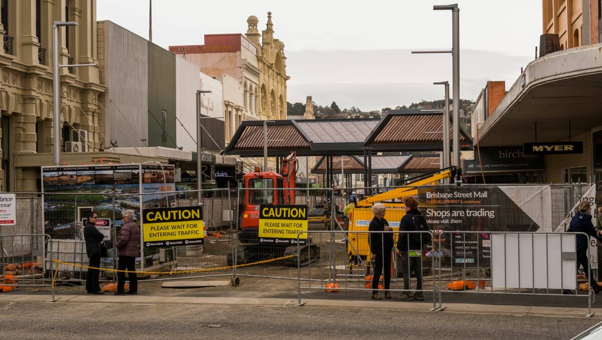 REDEVELOPMENT: Brisbane Street Mall, pictured under construction in August 2018, was one to the city's retail draw cards. Picture: Phillip Biggs