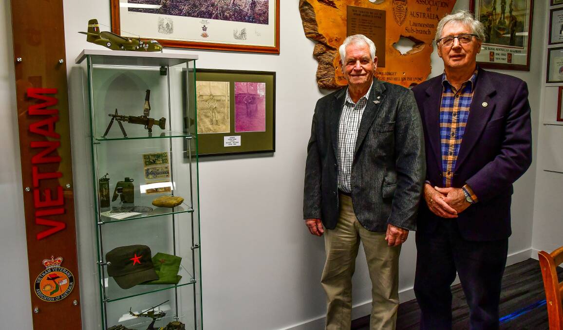 HONOURING SERVICE: Vietnam veteran Kerry Wise and Rotary's Graeme Williams at Launceston RSL museum. Picture: Scott Gelston