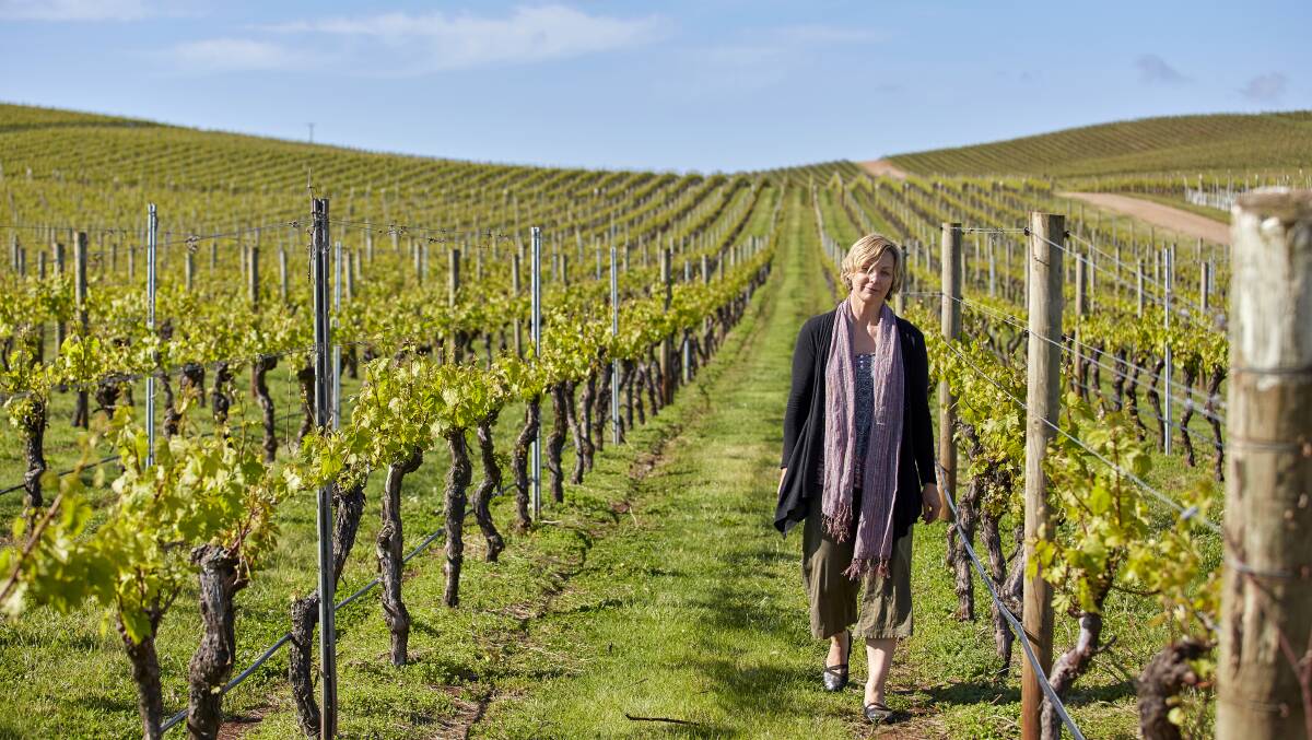 CREATIVE COLLABORATION: Jennifer Doyle at Jansz Tasmania's Pipers River vineyard. Picture: Supplied