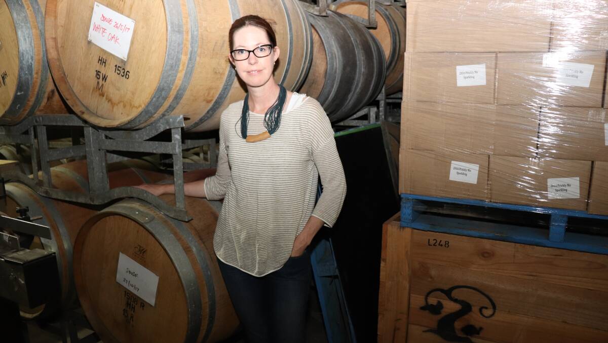 Fran Austin inside Delamere Vineyards' barrel room. Picture: Johanna Baker-Dowdell