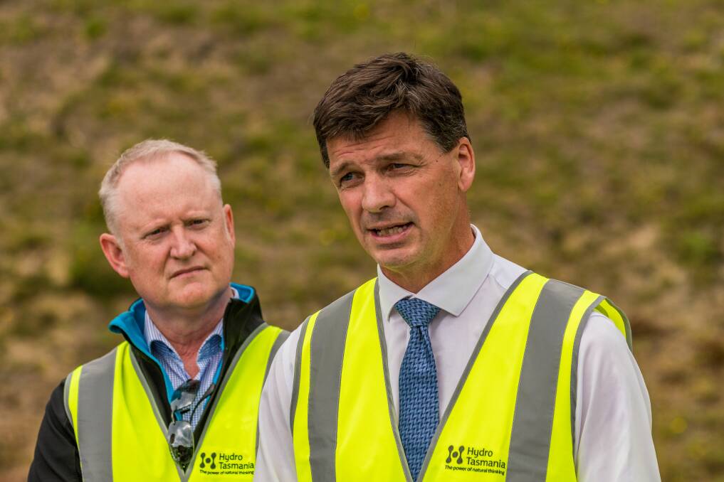 OPPORTUNITIES: Hydro Tasmania chief executive Steve Davy and federal Energy Minister Angus Taylor. Picture: Phillip Biggs