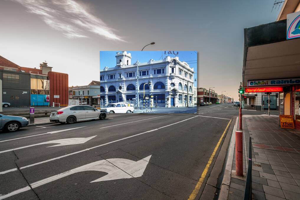 HISTORICAL ARTEFACT: The old T & G building on the corner of Paterson and Charles Street, Launceston as it would have been on the current streetscape. Pictures: H.B. Fowler/Phillip Biggs