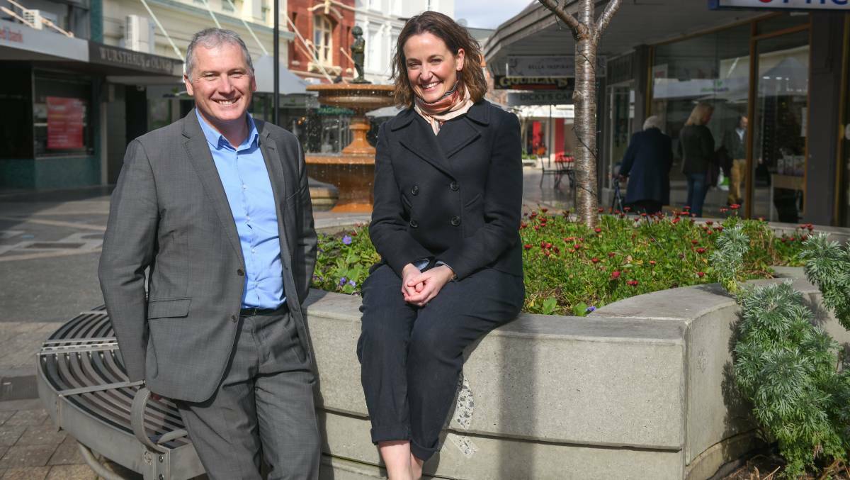NO MONA FOMO: Visit Northern Tasmania CEO Chris Griffen and Mona Fomas Business development and sponsorship manager Angelique Brcic. Picture: Paul Scambler