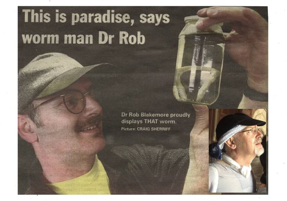 WORM WONDERS: Dr Robert Blakemore appeared on the front cover of the Examiner around the time of his worm PhD in 2000. Inset: Dr Blakemore more recently. Pictures: Supplied