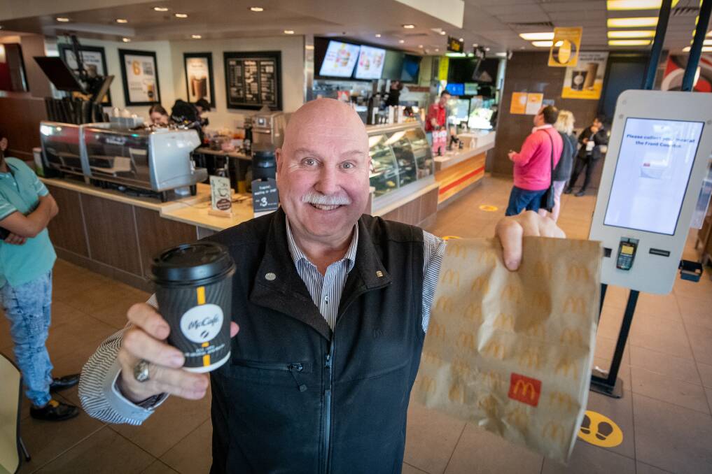 FRIES WITH THAT: Jim Magliarditi proudly stands at the Kings Meadows McDonalds store he has worked at for 30 years. Picture: Paul Scambler
