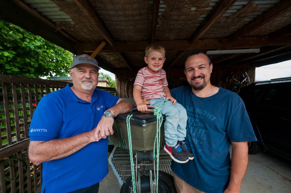 Dorset Field and Game president and secretary Shane and Lee Summers of Scottsdale, with Lee's three-year-old son Sydney Summers. Picture: Phillip Biggs