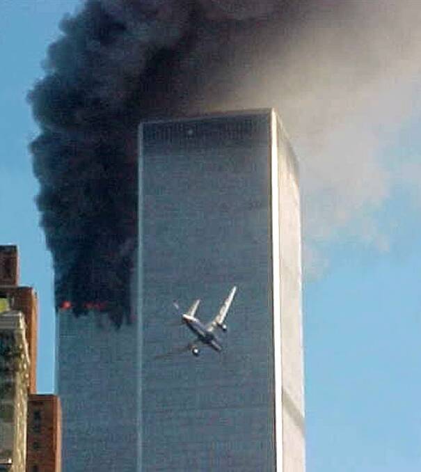 Moments before the second plane hit the second tower. Picture: File