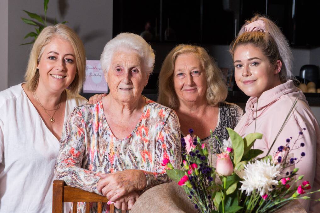 FOUR GENERATIONS: Margaret Brimfield, 87, Dianne Scott, 67, Rachel Bellinger, 47 and Skye Bellinger, 21, ahead of their Mother's Day high tea. Picture: Phillip Biggs