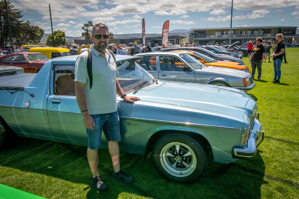 REVVED UP: Peter Denholm with his 1980 HZ Holden Kingswood Ute at the GM and Monaro Club of Tasmania car show. Picture: Paul Scambler.