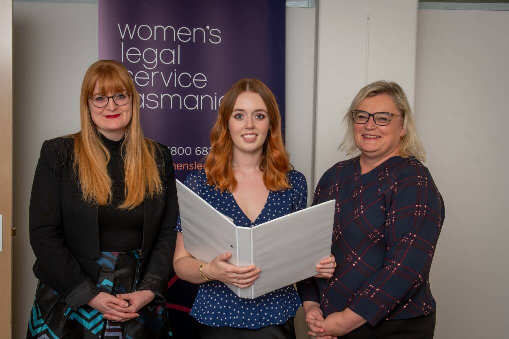 The faces of Women's Legal Service Tasmania. Elise Whitmore, Hannah Knowles and Yvette Cehtel. Picture: Paul Scambler
