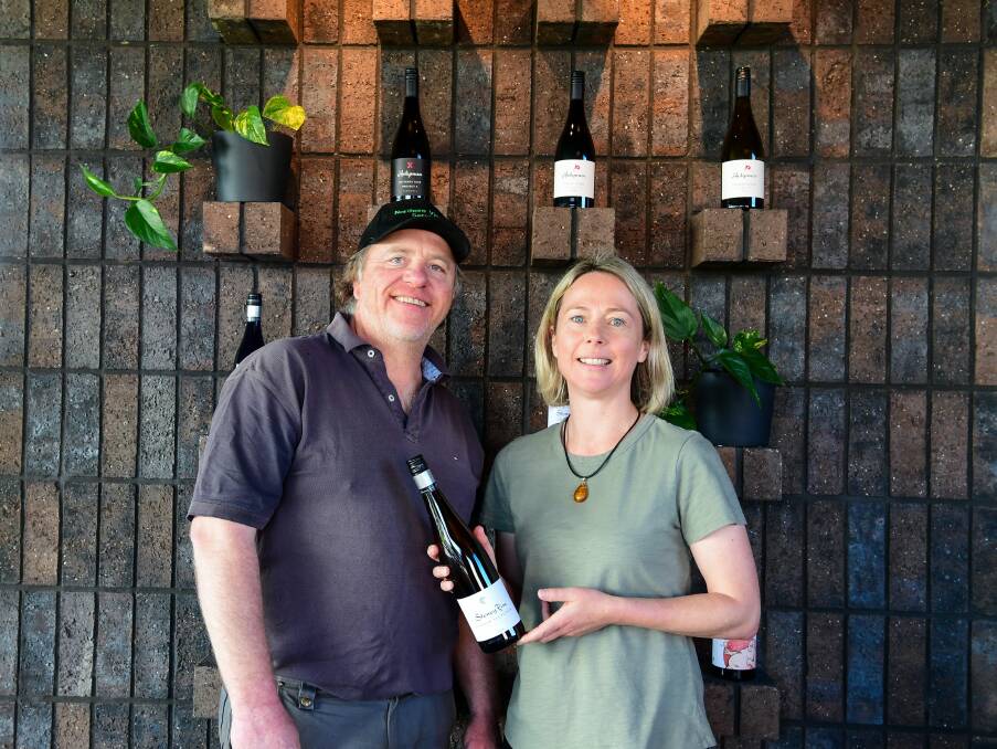 Joe (right) and Lou Holyman have worked hard to make the cellar door inviting, and an extension of their idyllic lives. Picture: Neil Richardson The Examiner. 