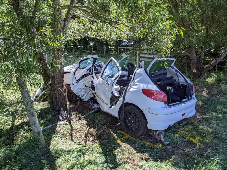 The car involved in the crash on Pateena Road, Longford. Picture: Jackson Worthington