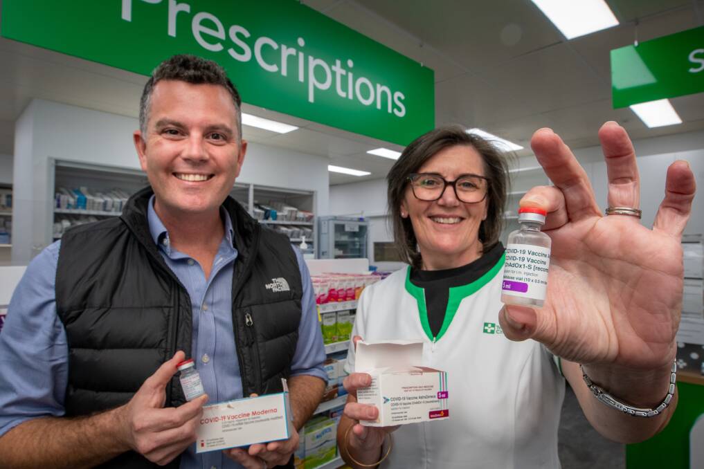 Pharmacy Guild of Australia national president Trent Twomey with state president Helen O'Byrne at the Riverside Terry White Chemmart. Picture: Paul Scambler