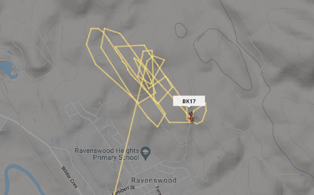 The Westpac Rescue Helicopter's search location. Picture: Flightradar24