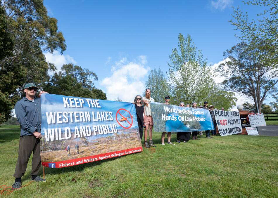 Malbena mutiny: Lake Malbena development protesters stood at the Country Club entrance where the Tourism Industry Council of Tasmania was conducting a conference. Picture: Supplied.