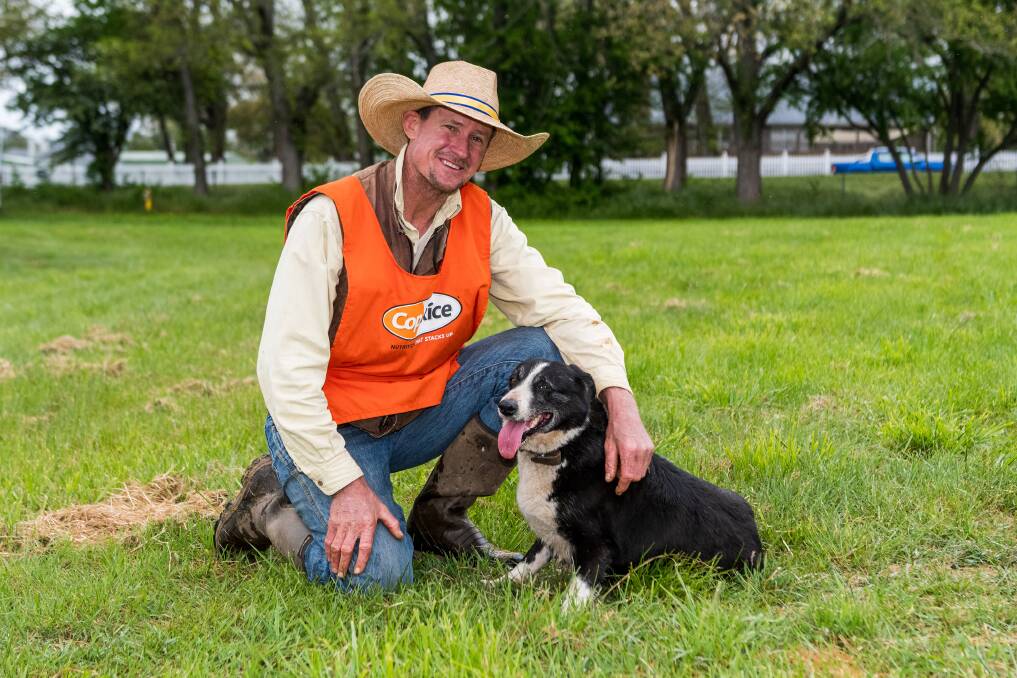 Go-on girl: Mark Douglas of Lileah with his dog Sassy at the sheep dog trials in Campbell Town Picture: Phillip Biggs The Examiner